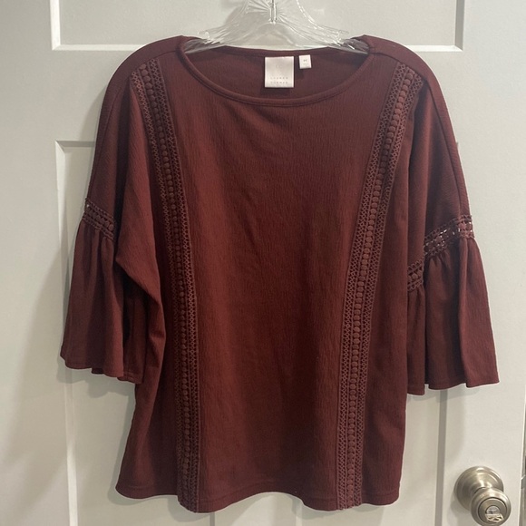 Lauren Conrad Women’s Boho Short Sleeve Burgundy Wine Maroon Blouse Medium - Picture 3 of 8